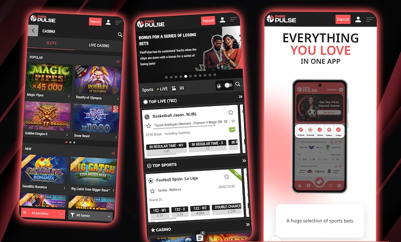 Original PariPulse mobile app screens showing sports and Android access